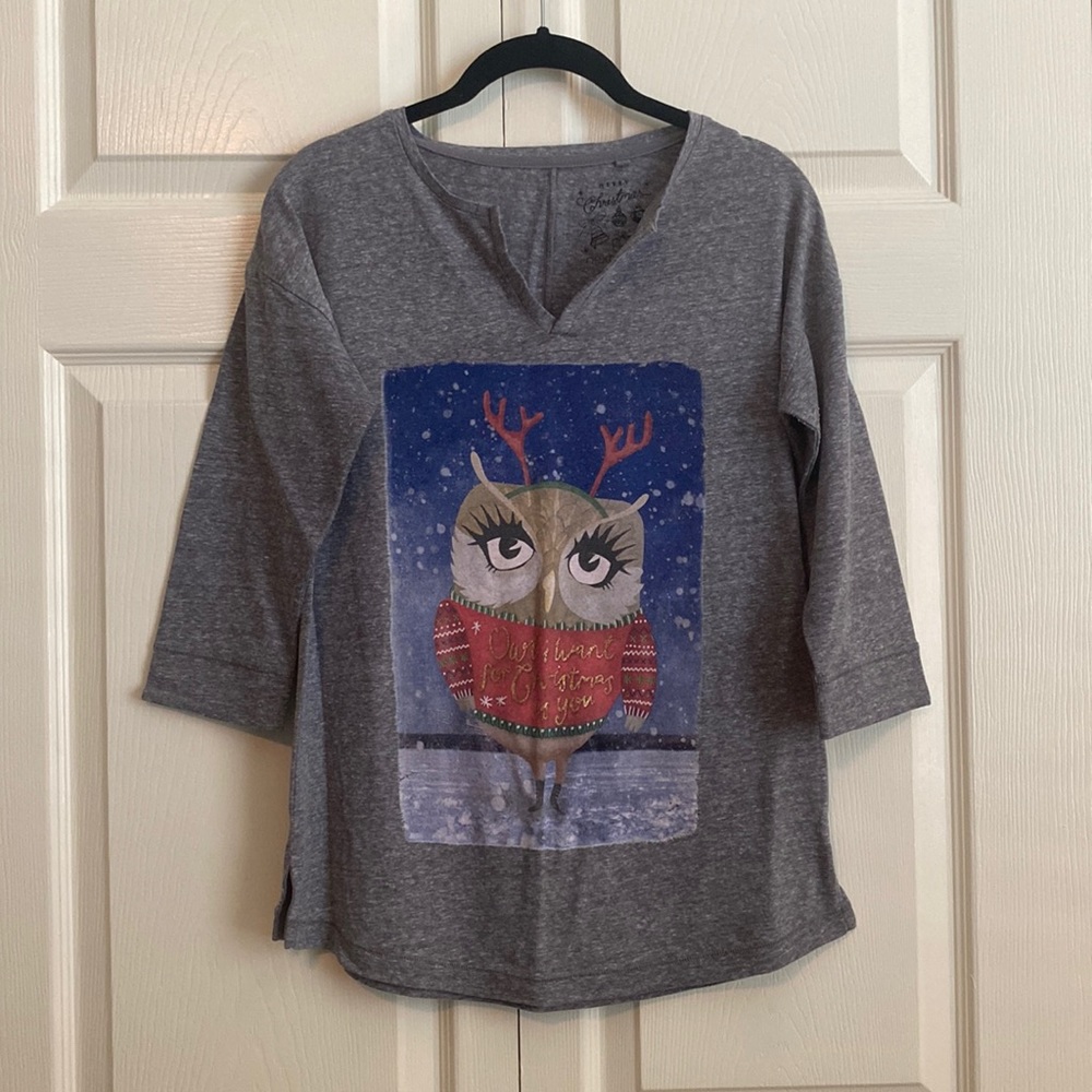 Christmas Owl 3/4 Sleeve Top